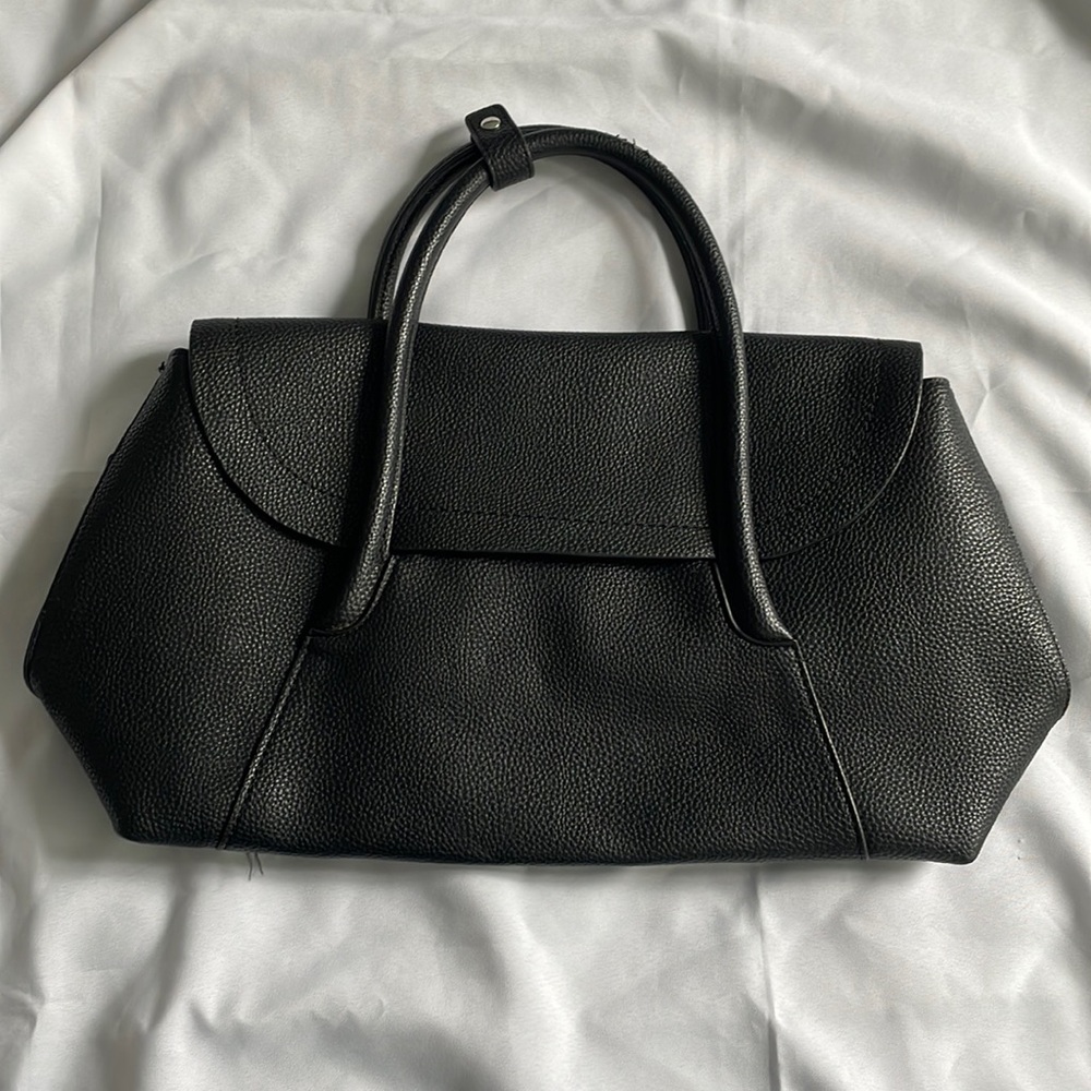 Zara Vegan Pebbled Leather Tote, Black Top Handle Work Bag Shopping Tote